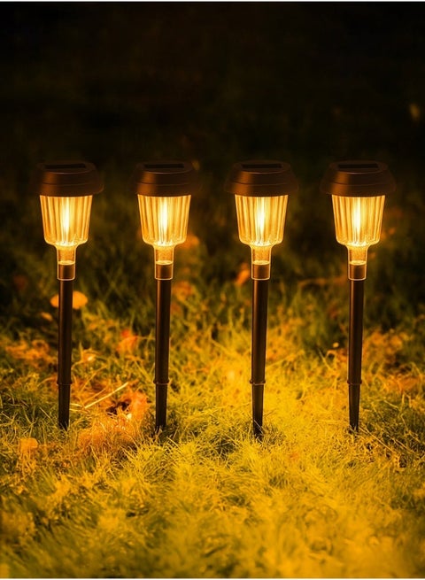 4 مصابيح أرضية تعمل بالطاقة الشمسية للحديقة، مصابيح LED بيضاء دافئة للممرات، مقاومة للماء، إضاءة ديكورية للمناظر الطبيعية للفناء والممرات والباحات الخارجية